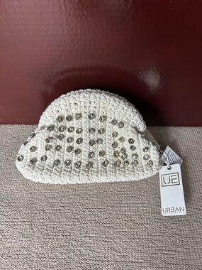 Urban Expressions white crochet clutch handbag rhinestone embellishments NEW